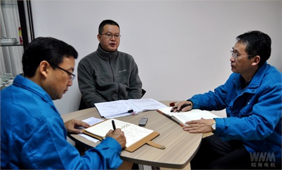 外審專(zhuān)家與皖南電機高層管理交談